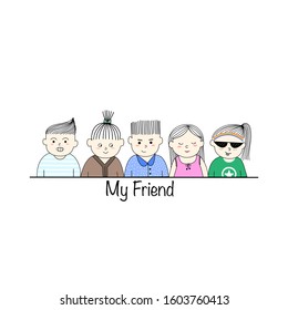 Hand drawn portrait of cute funny children, Cartoon doodle style, Design concept for children print.