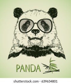 Hand drawn portrait of cute Panda Bear with glasses