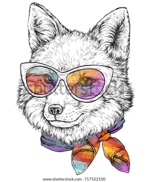 Hand Drawn Portrait Fox Glasses Bow Stock Vector Royalty Free 717522100 Shutterstock 2287