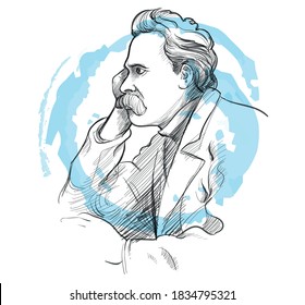 hand drawn portrait of friedrich nietzsche . sketch style vector 