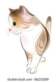 hand drawn  portrait of  ginger tabby kitten. Watercolor  style