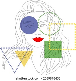 hand drawn portrait of girl trendy art one line design fashionable woman trend style