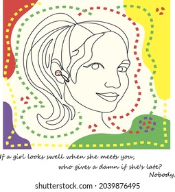 hand drawn portrait of girl trendy art one line design fashionable woman trend style