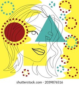 hand drawn portrait of girl trendy art one line design fashionable woman trend style