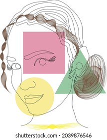 hand drawn portrait of girl trendy art one line design fashionable woman trend style
