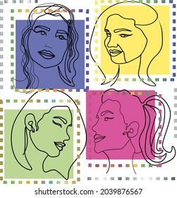 hand drawn portrait of girl trendy art one line design fashionable woman trend style