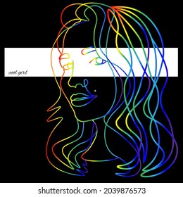 hand drawn portrait of girl trendy art one line design fashionable woman trend style