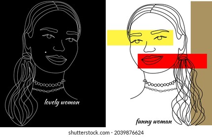 hand drawn portrait of girl trendy art one line design fashionable woman trend style