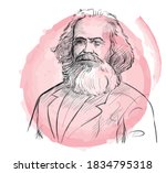hand drawn portrait of karl marx . sketch style vector 