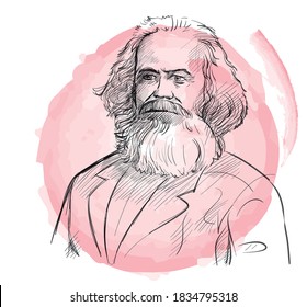 retrato dibujado a mano de karl marx . vector de estilo de esbozo 