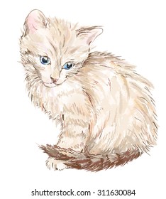 Hand drawn portrait of the kitten. This image was made with Adobe Illustrators brushes.   It is not contain  any avto trace elements.