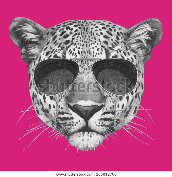 Hand Drawn Portrait Leopard Sunglasses Vector Stock Vector (Royalty ...