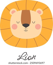Hand drawn portrait of a lion. Scandinavian style vector illustration. Template for design poster for children's room, t-shirts and postcards.