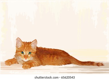 hand drawn portrait of the  lying ginger kitten