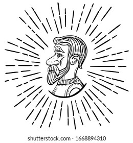 Hand drawn portrait of man with a beard in profile. Doodle sketch. Vintage vector illustration