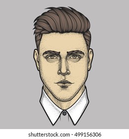 Hand drawn portrait of man full face. Vector illustration.