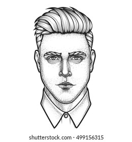 Hand drawn portrait of man full face. Vector illustration.