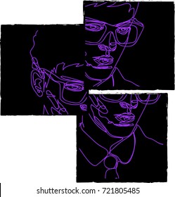 Hand drawn portrait of a man. Graphic drawing. Character design, surrealism, tattoo art. Isolated vector illustration. Continuous line drawing