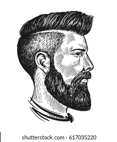 Hand Drawn Portrait Of Man In Profile. Hipster Sketch. Vintage Vector Illustration