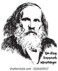 hand drawn portrait of mendeleyev, father of periodic table