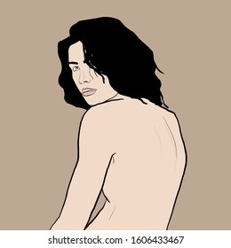 Hand drawn portrait of a model young beauty woman, brunette hairstyle. Glamour girl, perfect face. Gentle female image. 