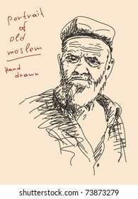 Hand drawn portrait of old muslim Vector. Visit my portfolio for big collection of doodles