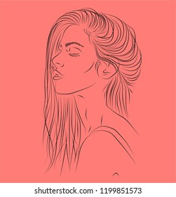a hand drawn portrait of a pretty girl with long hair