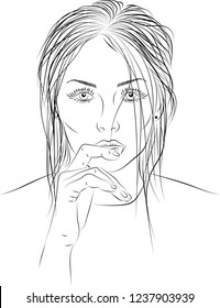 a hand drawn portrait of a pretty young woman