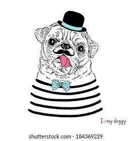 Hand drawn portrait of pug-dog boy