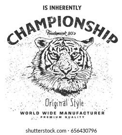 Hand drawn portrait of Tiger. Vintage Championship