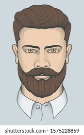 Hand drawn portrait of young man with beard and mustache. Sketch vector illustration