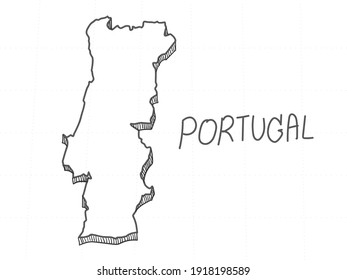 Hand Drawn of Portugal 3D Map on White Background. 
