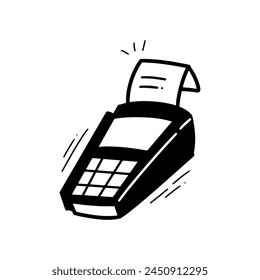 Terminal POS dibujado a mano. Transacciones de Pago. Vector Doodle. Aislado sobre fondo blanco - EPS 10 Vector