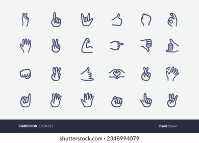 Juego de iconos de pose de mano dibujada