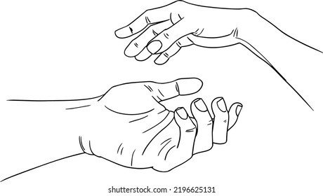 Handgezeichnete Handpositionen. Posen. Zeichnung einer weiblichen Hand. Skizze. Skizze. Körperteile. Hand. Line Art. Tinte. Posen. Gestaltungs- und Dekoelemente. Gesten.