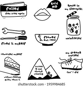 Hand drawn positive affirmations that can be used as icons or in prints
