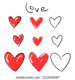 handgezeichnete Valentinstag Skizze Love und Herzhintergrund