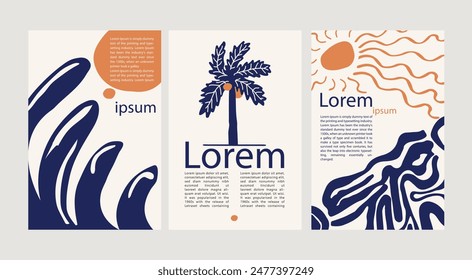 hand drawn poster with abstract contemporary elements, Summer posters with palm