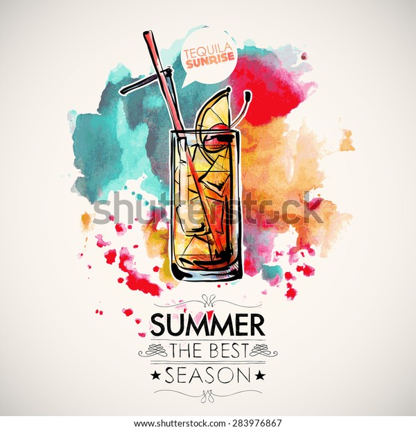 Hand Drawn Poster Cocktail Text Watercolor Stock Vector (Royalty Free ...
