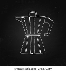 Hand drawn poster with coffee maker on the chalk board