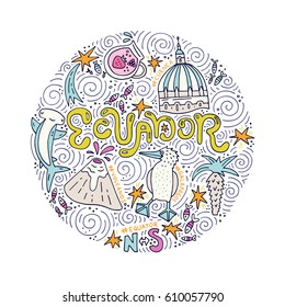 Hand drawn poster of Ecuador. Vector illustration.