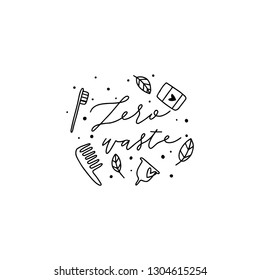Hand drawn poster with elements of zero waste life in doodle style. Vector. collection