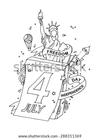 Hand drawn poster. Fourth of July Independence Day. Vector illustration. 