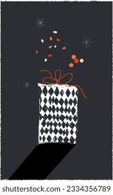 Hand Drawn Poster With Gift Box. Vector