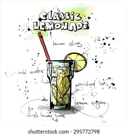 Hand drawn poster with lemonade. Sketch style. Vector collection.