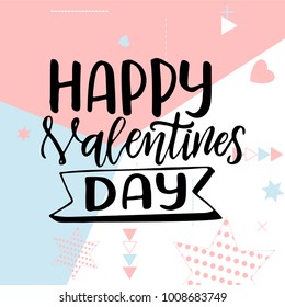 Hand drawn poster with love elements. Brush calligraphy. Happe Valentines Day. Vector illustration.