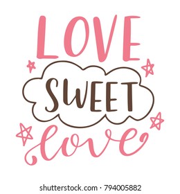 Hand drawn poster with love elements. Brush calligraphy. Happe Valentines Day. Vector illustration