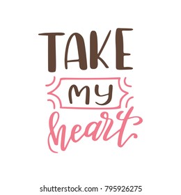 Hand drawn poster with love elements. Brush calligraphy. Happe Valentines Day. Vector illustration.