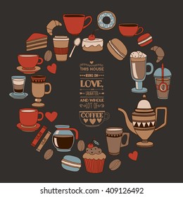 Hand drawn poster with quote about coffee