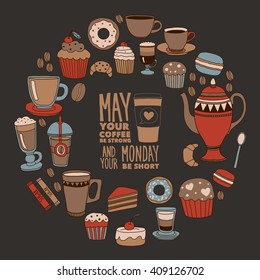 Hand drawn poster with quote about coffee